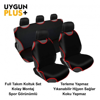 Atlet Kılıf Oto Koltuk Kılıfı Atlet Full Takım Siyah Kırmızı Biyeli